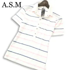 【新品 未使用】 A.S.M アトリエサブ メン 春夏★ 半袖 ボーダー スリム ポロシャツ Sz.50 メンズ 白 ASMのサムネイル