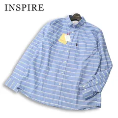 【新品 未使用】 INSPIRE インスパイア 長袖 オックスフォード ボタンダウン ボーダー シャツ 大きいサイズ Sz.LL メンズのサムネイル