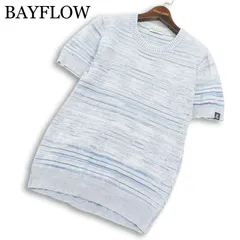BAYFLOW ベイフロー 春夏★ ウォッシュ加工 半袖 ネイティブ柄 ボーダー コットン セーター ニット Tシャツ Sz.2 メンズのサムネイル