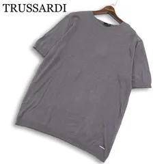 【新品 未使用】 TRUSSARDI トラサルディ 春夏★ ロゴプレート 半袖 ニット セーター 大きいサイズ Sz.XXL メンズ 灰のサムネイル