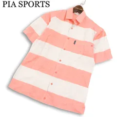 PIA SPORTS ピアスポーツ 春夏★ 麻 リネン 半袖 ボーダー シャツ 日本製 Sz.3 メンズのサムネイル