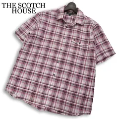 THE SCOTCH HOUSE スコッチハウス 春夏★ リネン 半袖 チェック ロゴ刺繍 シャツ Sz.L メンズのサムネイル