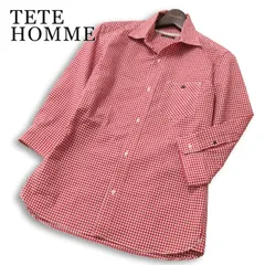 【新品 未使用】 TETE HOMME テットオム 春夏★ 七分袖 シアサッカー ギンガムチェック シャツ 日本製 Sz.6 メンズのサムネイル