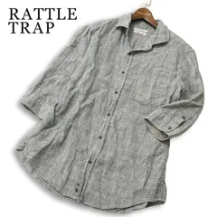 RATTLE TRAP メンズビギ 春夏★ 麻100％ フレンチ リネン 七分袖 グレンチェック シャツ Sz.LL メンズのサムネイル