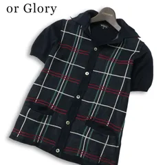 or Glory オアグローリー 春夏★ 半袖 チェック柄 コットン ニット シャツ 日本製 Sz.S メンズ ネイビーのサムネイル
