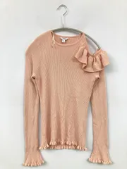 GUESS ゲス ニット/セーター M ピンク ニット 無地 フリル ミドル丈 長袖 クルーネック(丸首) レディースのサムネイル