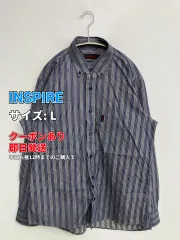 INSPIRE シャツ/ブラウス L グレー コットン ストライプ柄 ワンポイント ミドル丈 長袖 ボタンダウン レギュラーカラー メンズのサムネイル