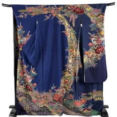 振袖 身丈172cm 裄丈70cm L 袷 橘 松竹梅 染め分け 青 正絹 名品 【中古】のサムネイル