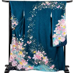 振袖 身丈168cm 裄丈67.5cm L 袷 草花 桜 金銀彩 刺繍 青緑 正絹 名品 【中古】のサムネイル