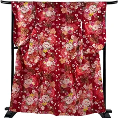 【美品】 振袖 身丈162.5cm 裄丈68.5cm L 袷 二尺袖 草花 手鞠 金彩 赤 化繊 優品 【中古】のサムネイル