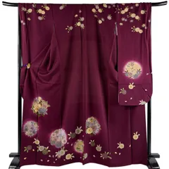 振袖 身丈166.5cm 裄丈70cm L 袷 花丸文 牡丹 金彩 ぼかし 赤紫 正絹 秀品 【中古】のサムネイル