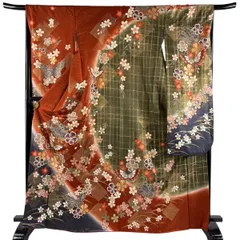 振袖 身丈165cm 裄丈66cm M 袷 蝶 桜 金糸 金彩 赤茶 正絹 秀品 【中古】のサムネイル