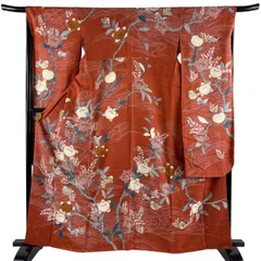 振袖 身丈161.5cm 裄丈66cm M 袷 橘 波 金彩 茜色 正絹 秀品 【中古】のサムネイル