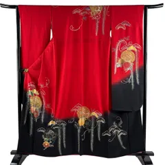 振袖 身丈160.5cm 裄丈63.5cm S 袷 蝶 草花 金銀彩 ぼかし 赤 正絹 秀品 【中古】のサムネイル