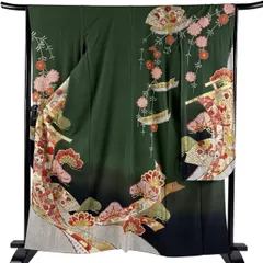 振袖 身丈161.5cm 裄丈64cm M 袷 几帳 笠松 金銀彩 緑 正絹 秀品 【中古】のサムネイル