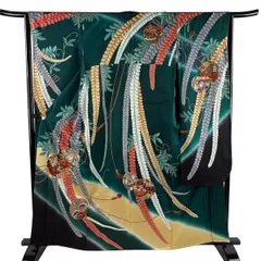 振袖 身丈161cm 裄丈63.5cm S 袷 手鞠 藤 金彩 金糸 緑 正絹 秀品 【中古】のサムネイル