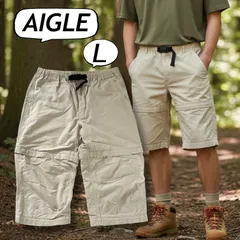 AIGLE オールドエーグル 00s メンズ ハーフパンツ L ショートパンツ 2Way アウトドア 8505-11510 ベージュ系 (F-0050) ★のサムネイル