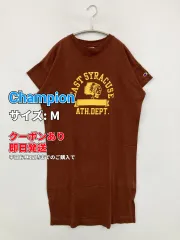 Champion チャンピオン ワンピース M ブラウン タイト 半袖 前面プリント ワンポイント コットン ひざ丈 レディースのサムネイル