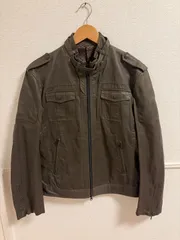(^w^)b  ミッシェルクランオム 美品 ミリタリー ライダース ジャケット 51 3L XXL レザージャケット風 茶 カーキ オリーブ ダークブラウン コーティング コットン イトキン 大きいサイズ 特殊裏地 高級感 OM13310MRのサムネイル