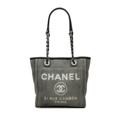 シャネル ドーヴィルPM チェーン トートバッグ ショルダーバッグ グレー ブラック キャンバス レザー レディース CHANEL【230-78338】のサムネイル