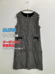 &LOVE ワンピース M ブラック ツイード フリンジ リボン 袖なし ひざ丈 台形 レディースのサムネイル