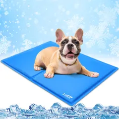 Zivkit ペットひんやりマット犬 猫 夏用 冷感ジェルマット ペット冷却マット 暑さ熱中症対策 ペット人間兼用 クールマット 防水洗える 折り畳み可 ジェルシート 多用途 猫 小中大型犬対応 (ブルー, M（65x50cm）)のサムネイル