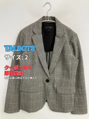 TALBOTS タルボッツ テーラードジャケット 2 グレー チェック柄 ミドル丈 フードなし シングル レディースのサムネイル