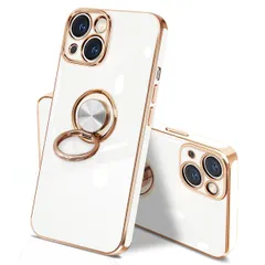 danliangqifei iPhone 15 用の ケース リング 耐衝撃 360°回転 スタンド機能 カバー アイフォン15スマホケース 携帯ケース 保護カバー レンズ保護 ストラップホール付き 6.1インチ（ホワイト）のサムネイル