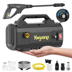 ★新品★高圧洗浄機【12MPa・静音設計・無段階調整ノズル・A4用紙サイズ・超軽量2.6kg】高圧洗車機 PSE認証済み 安全ロック機能搭載 加重改良フィルター フォームノズル 水道直結＆自吸両用 温水対応 IPX5防水 高耐久7m高圧ホース 32eb2620のサムネイル