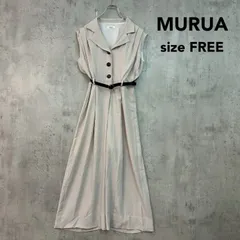MURUA ムルーア F オールインワン サロペット ワイドパンツ ガウチョ 開襟 シャツ襟 ノースリーブ フレンチスリーブ ウエストマーク ベルト付き 細見え 脚長 オフィス カジュアル きれいめ アイボリー系 ★ ■◆のサムネイル