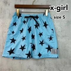 x-girl エックスガール S 星柄 総柄 ショートパンツ ハーフパンツ 短パン 半ズボン ボトムス イージーパンツ ウエストゴム 紐 スポーツウェア トレーニングウェア ストリート カジュアル ブルー ブラック ★ ■◆のサムネイル