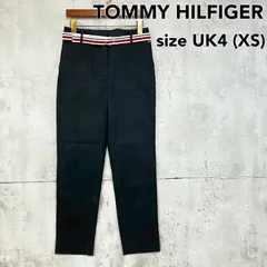 TOMMY HILFIGER トミーヒルフィガー テーパードパンツ 黒 ブラック ベルト付き ストライプ レディース XS UK4 スラックス ボトムス カジュアル ブランドロゴ トラウザー オフィス 通勤 おしゃれ シンプル ★ ■■のサムネイル