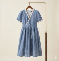 花柄 Vネックパフスリーブロングワンピースピンクくすみかわいい北川 