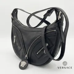 VERSACE ヴェルサーチ Repeat リピート ホーボーバッグ ショルダーバッグ メドゥーサ ジップ ブラック 黒 レザー 本革 イタリア製 約30cm 美品 レディース メンズ カバン 鞄のサムネイル