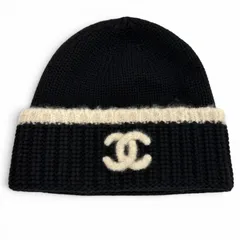 極美品★CHANEL シャネル ウール カシミヤ シルク混 ココマーク ニットキャップ ビーニー 帽子 ブラック ベージュ 正規品 レディースのサムネイル