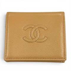 CHANEL シャネル 二つ折り財布 ベージュ ココマーク キャビアスキン