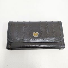 人気】ANNA SUI 二つ折り 長財布 がま口 バタフライ 蝶 レザー 黒