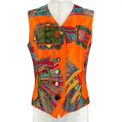 極美品▲HERMES エルメス シルク100% 総柄プリント ベスト ジレ マルチカラー 38 フランス製 正規品 レディースのサムネイル