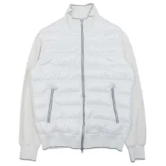 美品 ESTNATION エストネーション ダウン切替 トラックジャケット ブルゾン ハイネック ジップアップ アウター M 白 オフホワイト メンズ 古着 中古 USEDのサムネイル