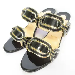 美品 Christian Louboutin クリスチャンルブタン パテントレザー サンダル ミュール サイズ39 26cm相当 ブラック レディース 古着 中古 USEDのサムネイル