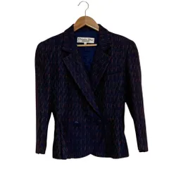 美品 Christian Dior クリスチャンディオール ヴィンテージ シルクブレンド ウール ダブルブレスト ジャケット 9 パープル系 レディース 古着 中古 USEDのサムネイル