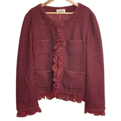 美品 INGEBORG インゲボルグ フリル ツイード ノーカラージャケット 11 レッド レディース 古着 中古 USEDのサムネイル