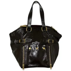 美品 Yves Saint Laurent Rive Gauche イヴサンローラン ダウンタウン パテントレザー トートバッグ 202649 ダークブラウン レディース 古着 中古 USEDのサムネイル