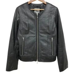 美品 nano universe ナノユニバース ラムレザー ノーカラー シングル ライダース ジャケット サイズ38 ブラック レディース 古着 中古 USEDのサムネイル