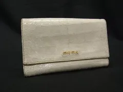 miumiu ミュウミュウ クロコダイル型押しパテントレザー 三つ折り 財布 ウォレット 小銭入れ 札入れ カード入れ アイボリー系 DN8777のサムネイル