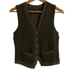 美品 RALPH LAUREN ラルフローレン カシミヤブレンド ヘリンボーン ニットベスト Sサイズ カーキ グリーン レディース 古着 中古 USEDのサムネイル