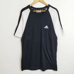 90s adidas アディダス ラグラン Vネック Tシャツ 半袖 切替 スポーツ ブロケットコア Y2K 古着 VINTAGE ブラック ホワイト L F729のサムネイル
