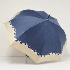 耐風傘 LANVIN en Bleu ランバンオンブルーUSED美品 チェーン柄 ネイビー×ベージュ レディース グラス骨 60cm A4132のサムネイル