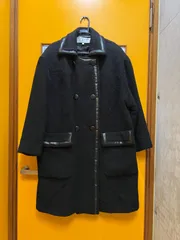 Y【Y12-38】☆ HANAE MORI PARIS　40サイズ　アルパカ・ラムウール・モヘア混合　ダブルブレストコート　黒色のサムネイル