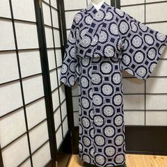 タイムセール 値下げ！有松絞り 蜘蛛絞り 浴衣 ネイビー 紺 藍染 長身